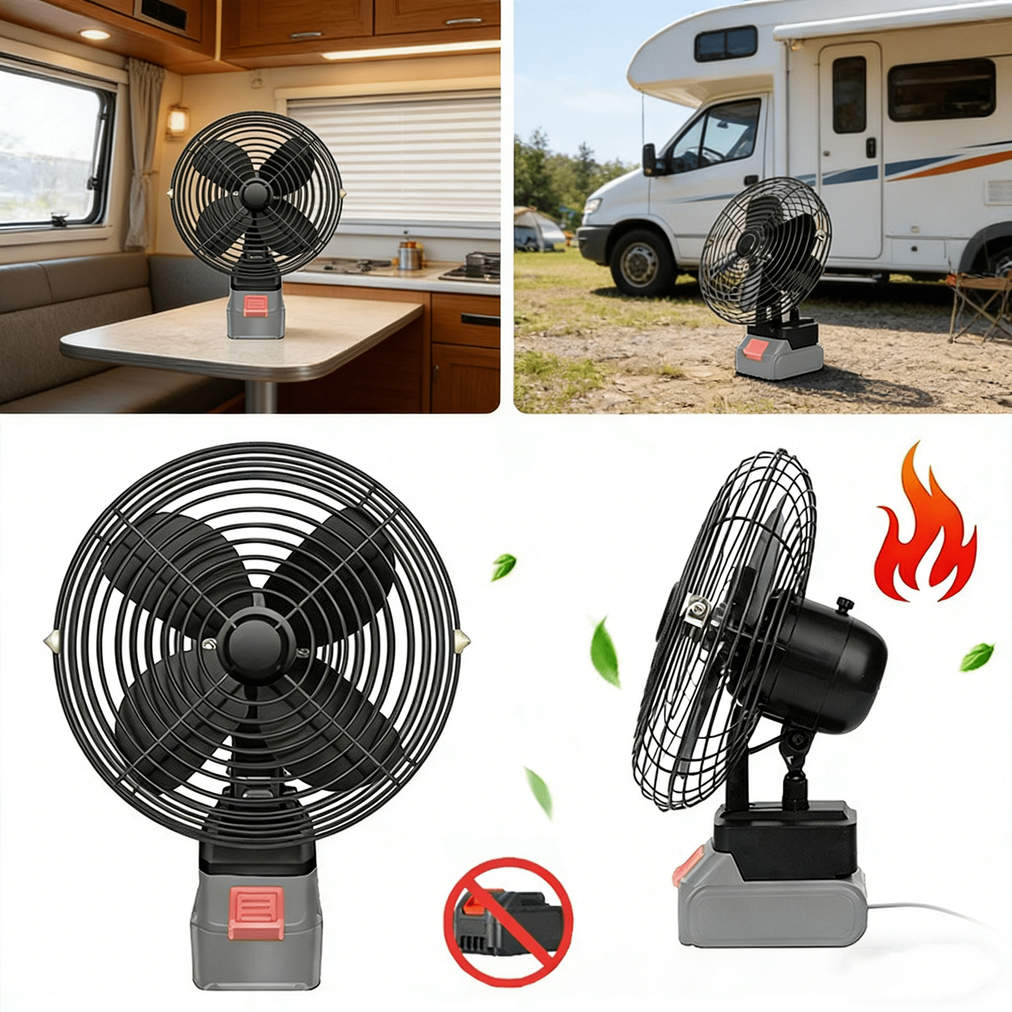 High Power Dual-Speed Camping Fan, Rechargeable Portable Fan for RV Camper Car Travel Hiking, Compatible with Makita ( Not Included)