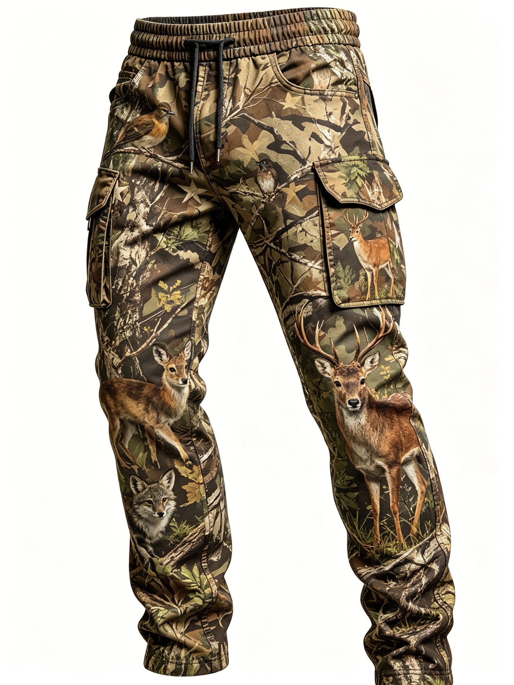 mens autumn winter digital printed forest   cargo pants outdoor hunting hiking daily casual   trousers