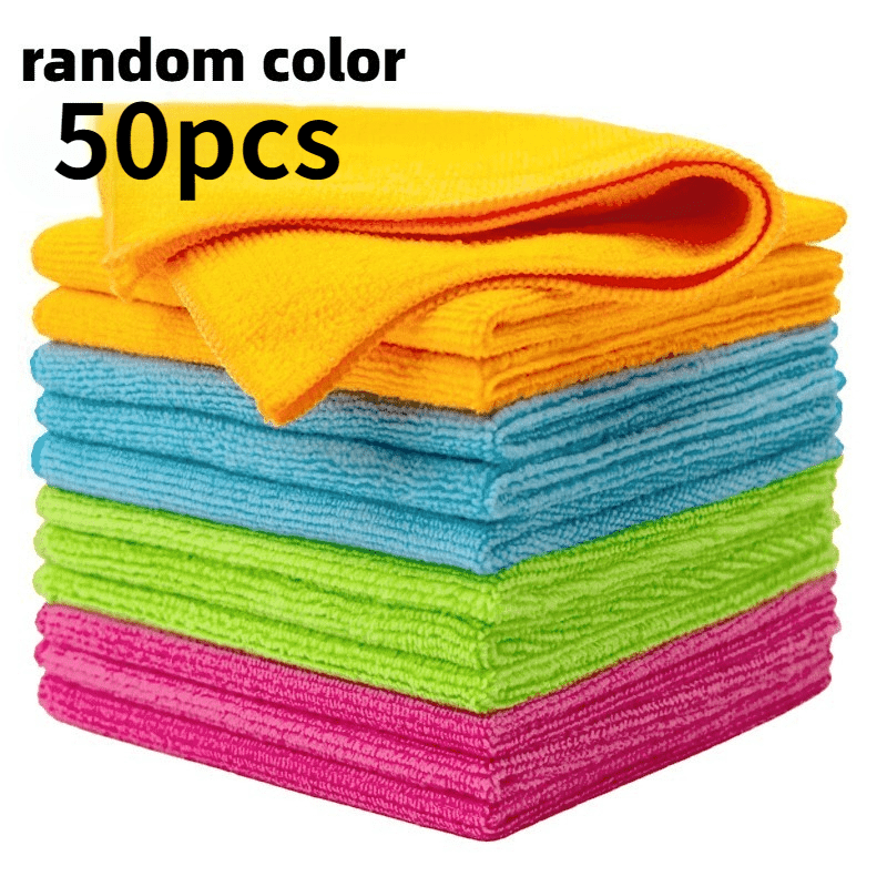 TEMU 50-pack Random Color Microfiber Cleaning Cloths For Cars - , Super Absorbent, Dusting And Drying Towels For Home, Kitchen, And Vehicle Exterior