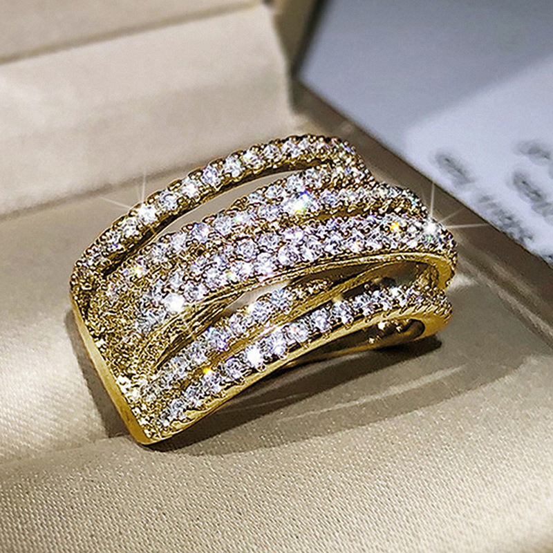 Fashion Multi-Layered Interwoven Lines Wide Ring, Zirconia Inlay