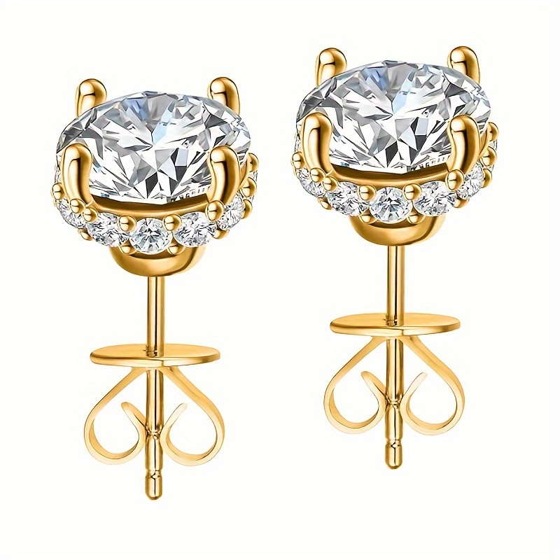 TEMU Joyhers Plated Synthetic Zirconia Stud Earrings Suitable For , Minimalist Round Hoop Earrings With Inlay, April Birthstone Jewelry For Daily