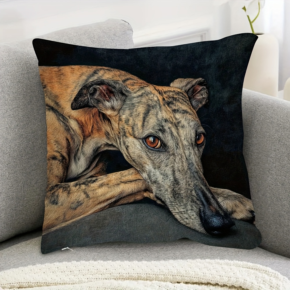 TEMU 1pc 40x40cm Velvet Cushion Cover Brindle Greyhound Throw Pillow Cover For Decor Pillow Insert Not Included. Features A Zipper Closure. A Perfect