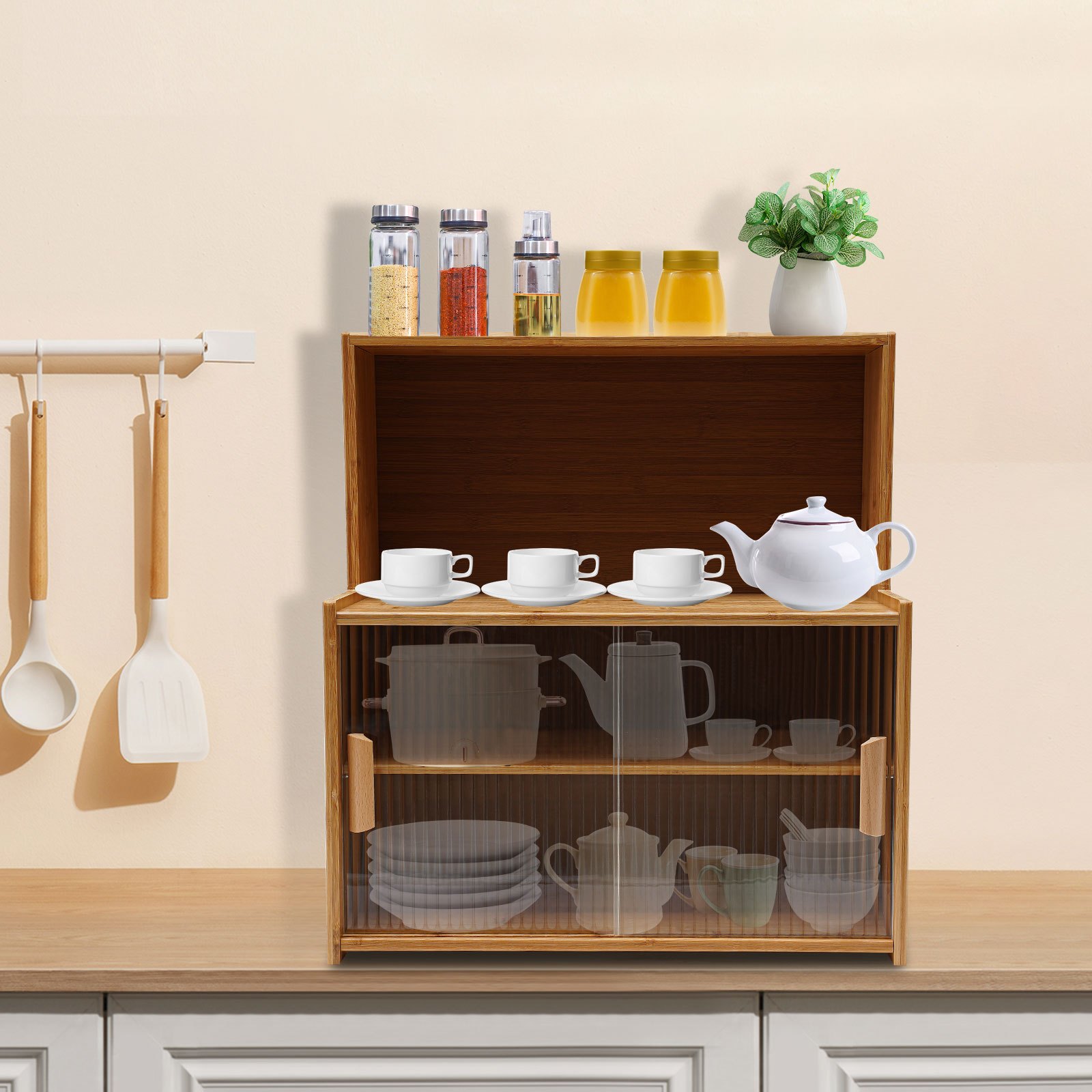 Image of Storage Cabinet Measuring 55 * 28 * 61 Cm, Featuring A 55 Cm Long Partition, In Its Original Color, Made Of High-quality Bamboo With A Wood End
