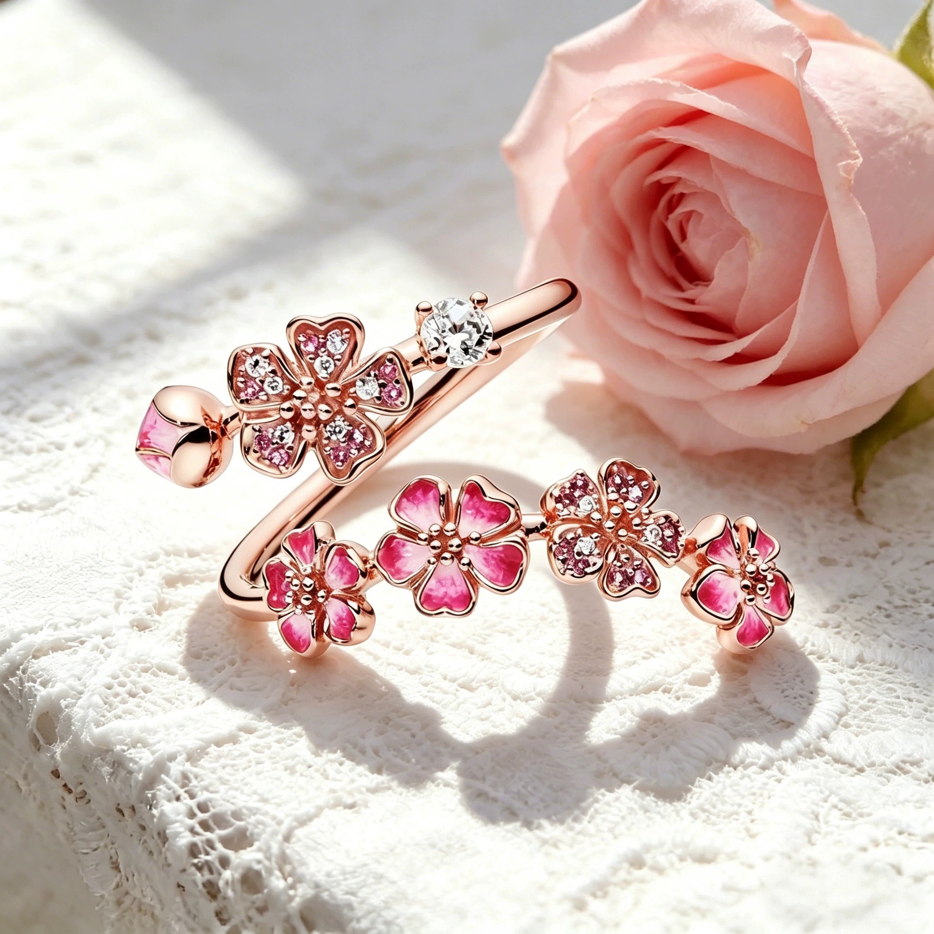 Image of Peach Ring For Women, Adjustable Pink , Delicate Floral Jewelry Gift For Her, Cute Everyday Ring, For Best Friend Girlfriend Wife Daughter, Washable And Fade-resistant