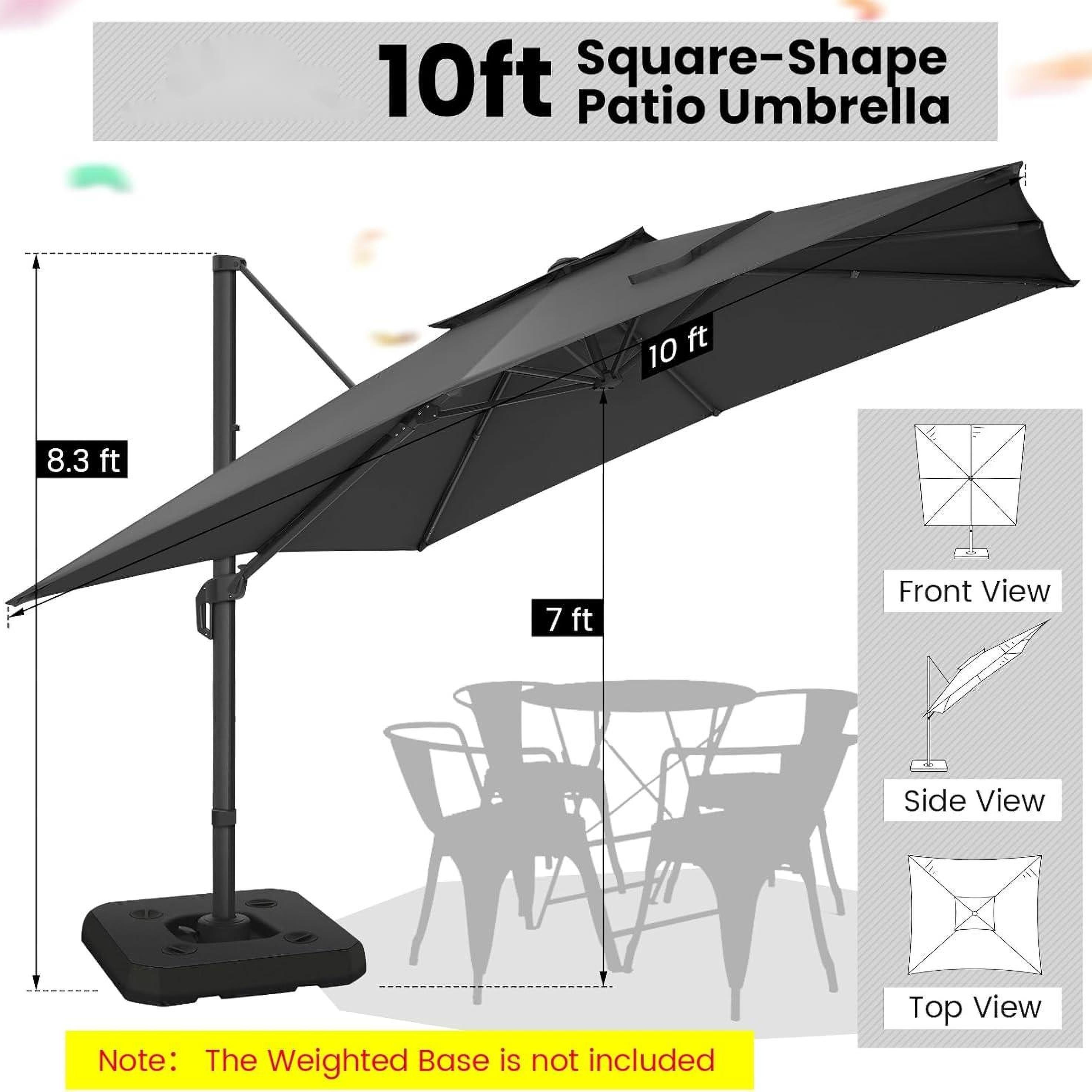 10ft Heavy-Duty Outdoor Cantilever Parasol with, Large Rectangular Offset Umbrella - 360° Rotating Canopy, Tilt Mechanism & Heavy-Duty Aluminum Frame for Patio, Deck, Balcony, Pool (Compatible with most roofs)