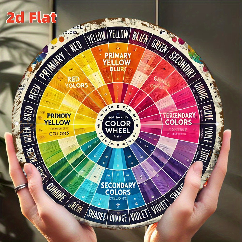 TEMU 2d Flat, [indoor Outdoor Decor] 2d Flat, 2d Flat Vintage Color Wheel Wall For Art 19.79x19.79cm Sign With Secondary Color Indoor Outdoor Decor