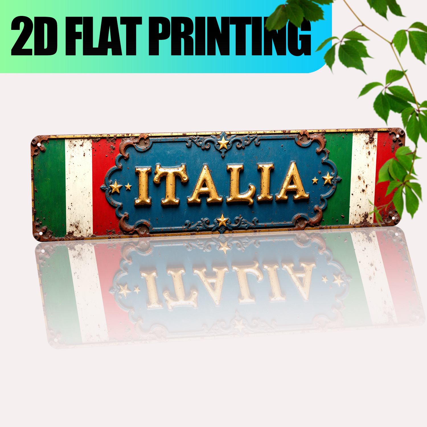 TEMU Panneau décoratif plat 2D, plan plat 2D, 1 pièce, thème italien vintage - Couleurs du drapeau italien avec "ITALIA" - Décoration murale en métal