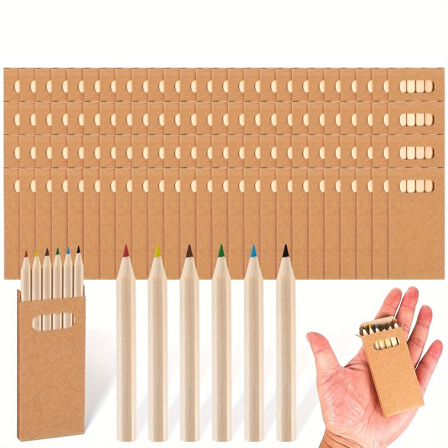 TEMU 50 Boxes Bulk Mini Colored Pencils Suitable For School, Class & Coloring Parties - Pre- Short Fat Pencils With 6 Colors, Lightweight Portable