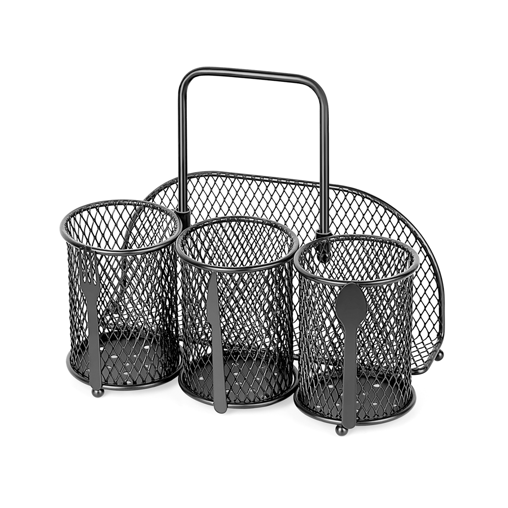 Sturdy Metal Mesh Cutlery Holder With 3 Separate Compartments, Multifunctional Kitchen Organizer For Knives, Forks, Spoons, And Napkins, One-hand Carrying Handle For Home, Picnics, And Parties