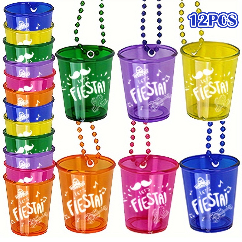 TEMU Gift For Her/him 12pcs 12-shot Glass Necklace Beads Suitable For De Mayo, Bachelorette Party Favors, Mexican Themed Plastic Shot Cups With Beads