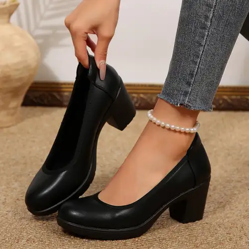 Women Block Heels Slip on Pumps Work Shoes Office Lady Round Toe High Heels Dress Shoes Women Block Heels Slip on Pumps Work Shoes Office Lady Round Toe High Heels Dress Shoes