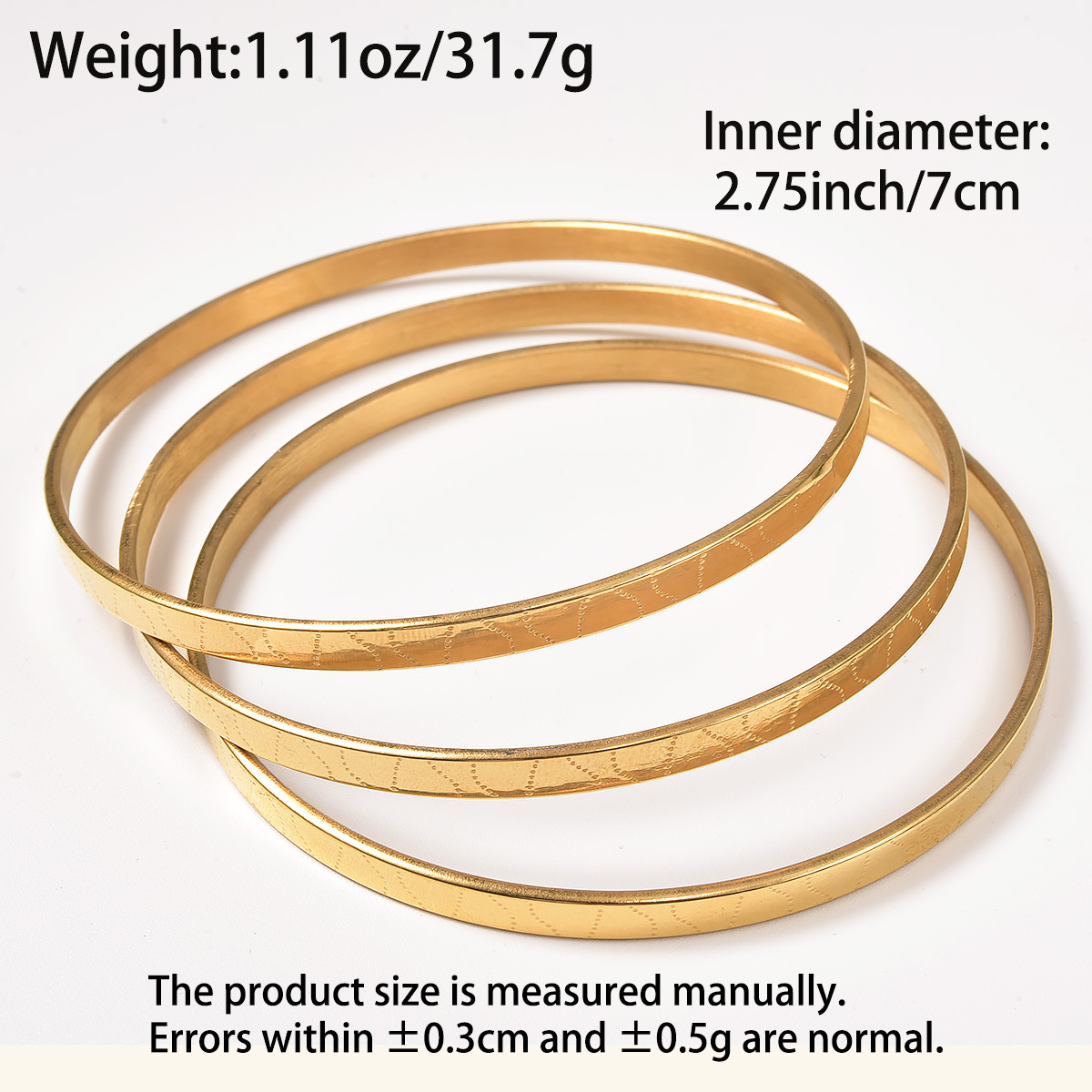 3pcs 18K Golden Plated Stainless Steel Slim Bangle Bracelet Set