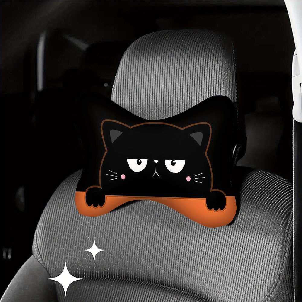 TEMU 1pc, Black Cat Wide- Print Car Headrest, Neck Pillow And Lumbar Support, Soft And Fluffy, Contouring The Cervical Spine, Use, Suitable For