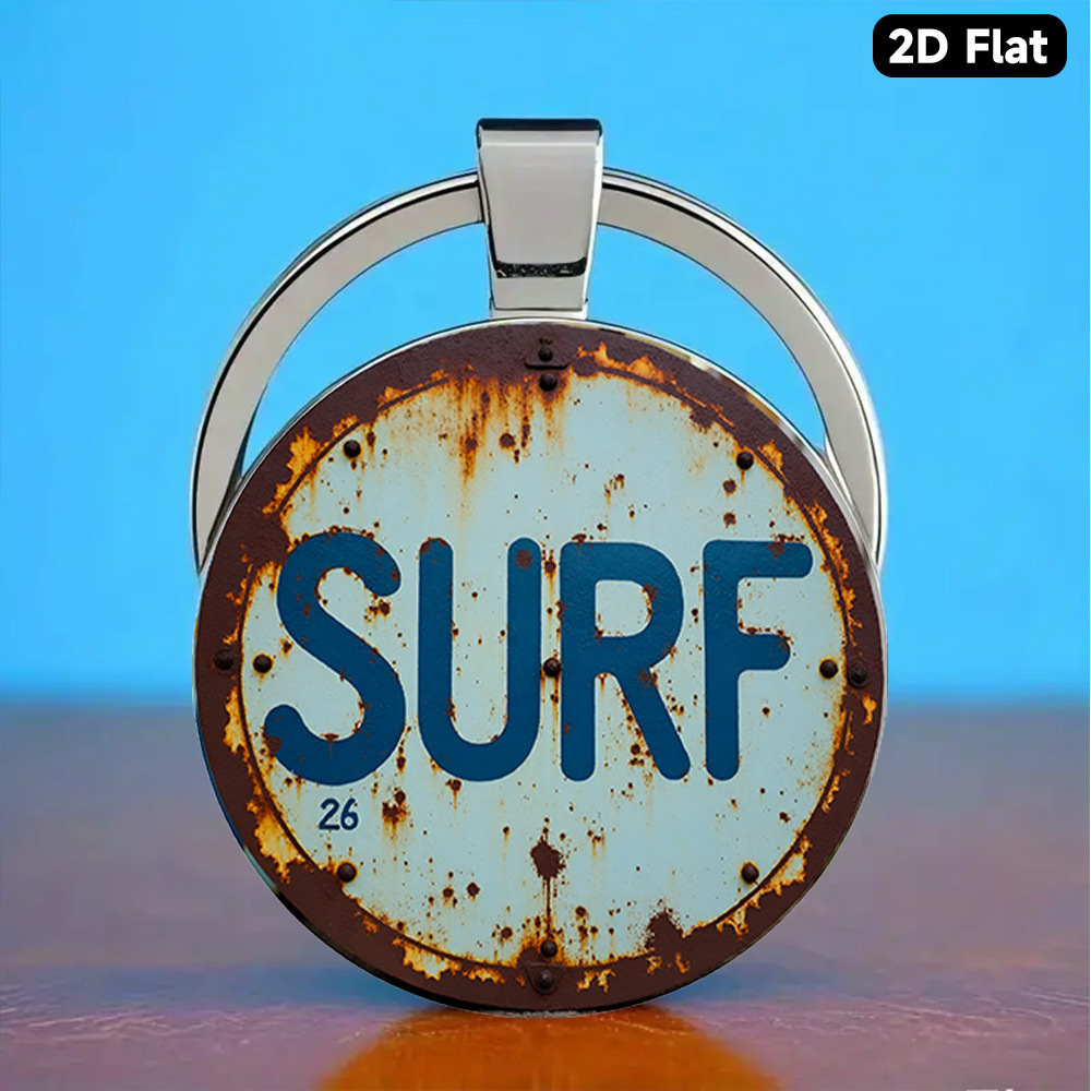 TEMU 1pc Car Key Pendant Camping Keychain, **vintage Modern Decor Weathered & Rusted "surf" Sign With Distressed Cute Alloy Key Rings Bag Backpack