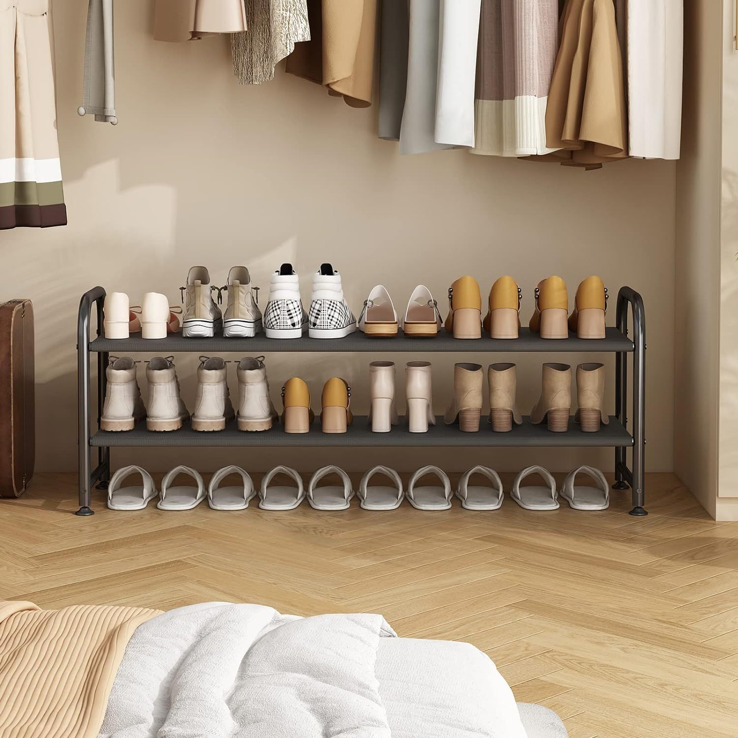 2 tier shoe rack shoe storage organizer stackable shoe rack suitable for small spaces at wardrobe entrances details 5