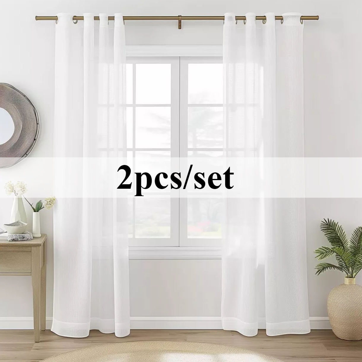 TEMU 2pcs Panels Semi-sheer Window Curtains Suitable For Bedroom & Living Room - Light Filtering Grommet Top Panels,, Machine Washable / Blinds For &