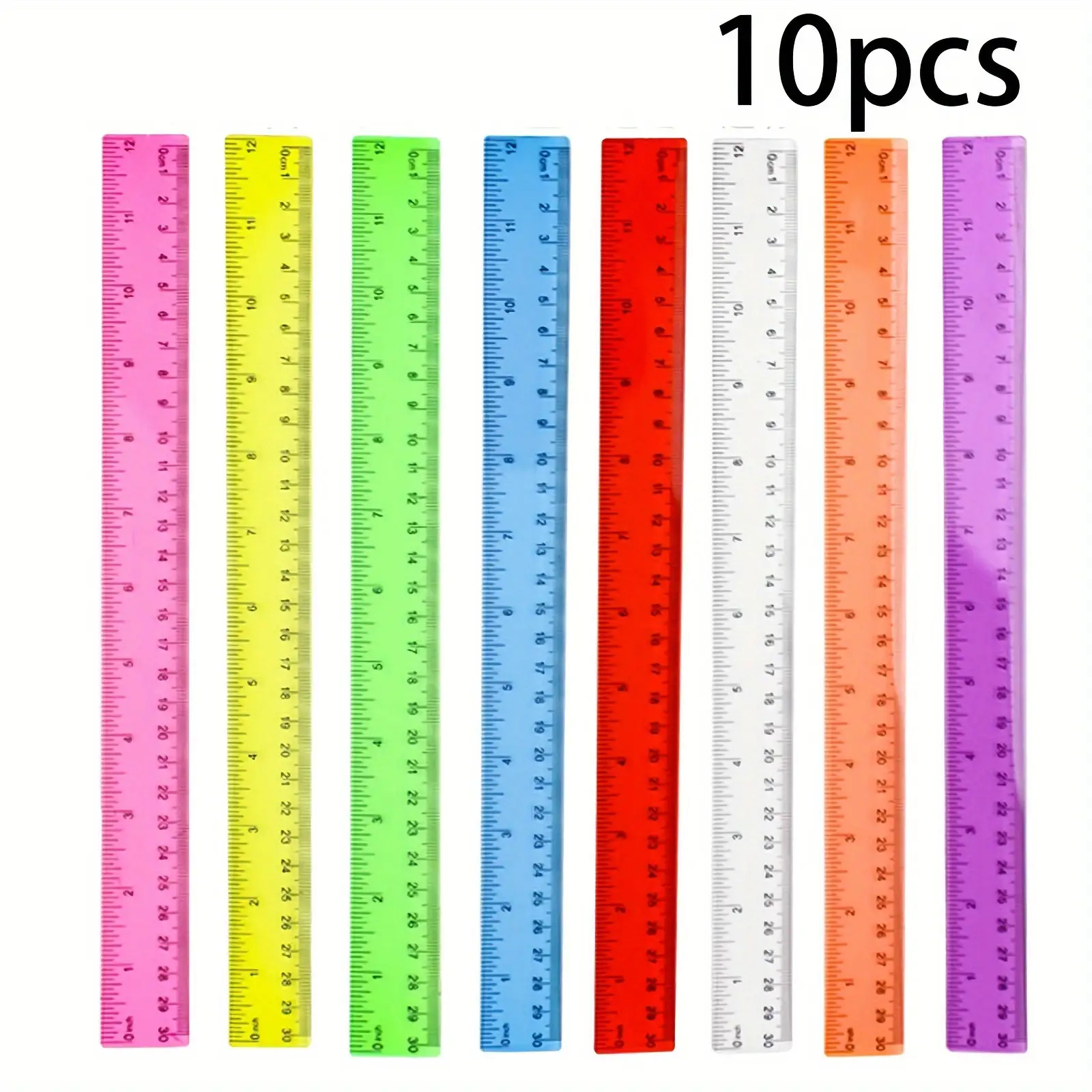 E-shop 10 Stück Dual-Scale Flexible Kunststofflineale, 12 Zoll/30 cm, Transparent und in verschiedenen Farben, geeignet für Schule, Büro und Zuhause