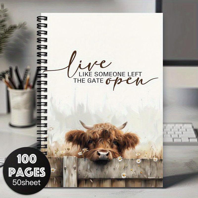TEMU Inspirational Highland Cow Spiral Notebook, Live Like Someone Left Open Journal, Cow Lover Gifts, Motivational Gifts For Women Men, Western