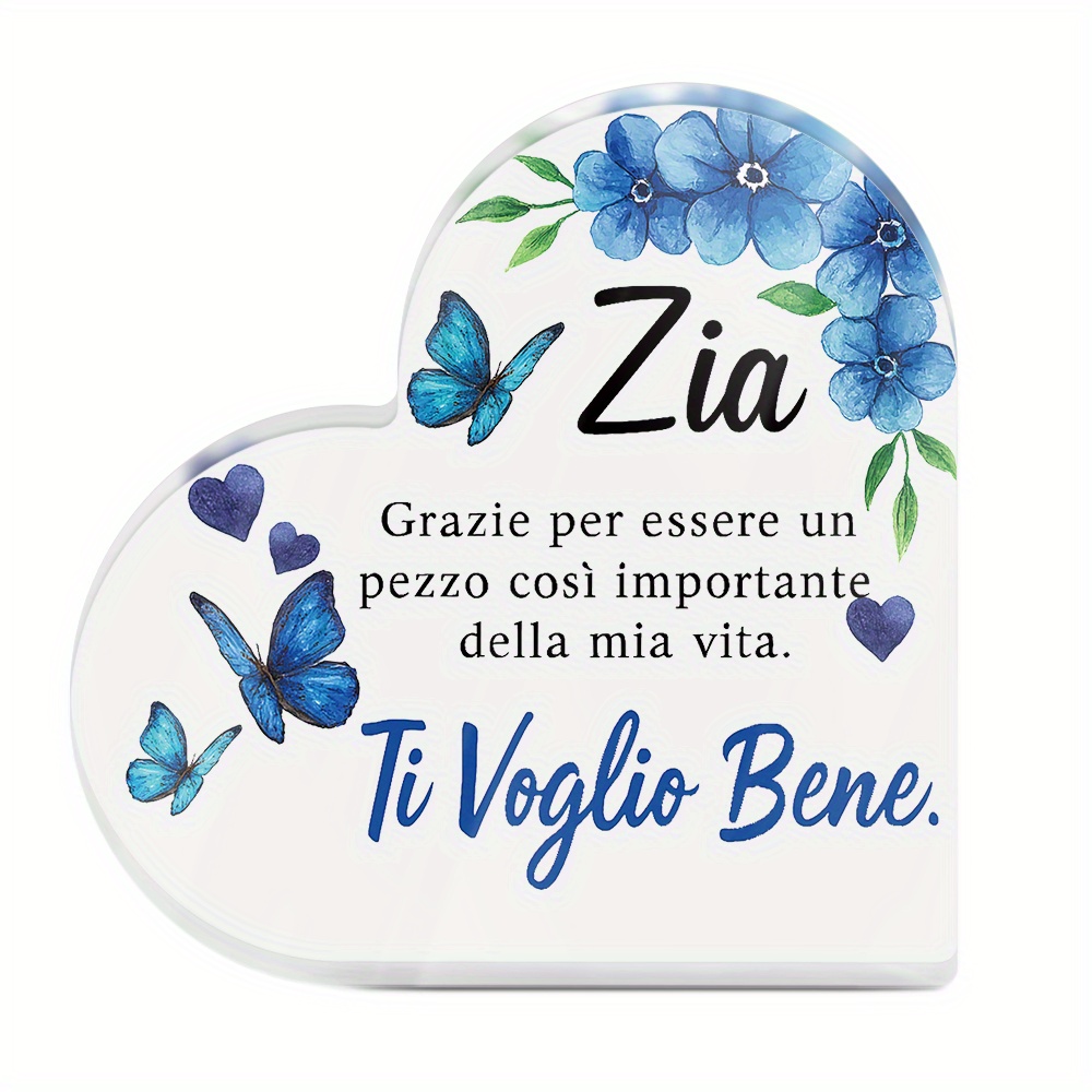TEMU 2D Flach, 2D Flach Putuo Dekor 1 Stück Italienisches Herzförmiges Acrylschild Tischdeko, " Bene", Schreibtischdekoration für Tante, Geschenk für