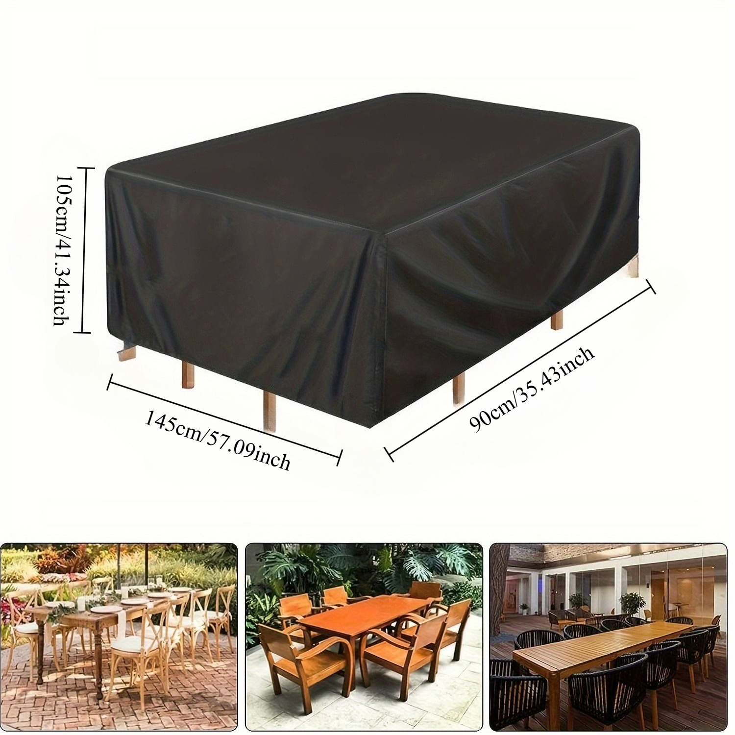 TEMU 145x90x105cm Garden Furniture Cover, Black 210d Oxford Cloth Cover For Patio Table And Chairs, Durable Protective Cover