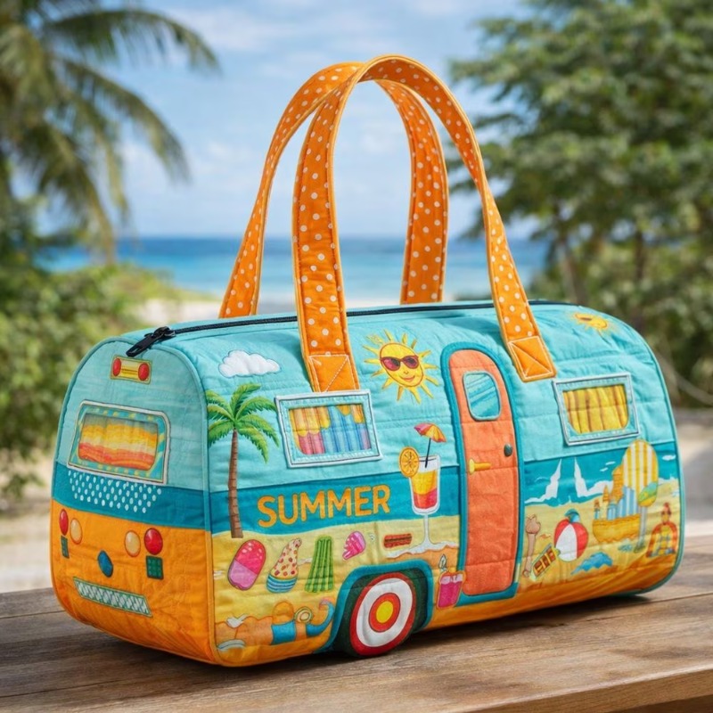 Image of Summer Printed Quilted Travel Bag, Beach Vacation Large Capacity Tote Luggage, Unisex For / Camping/ Business