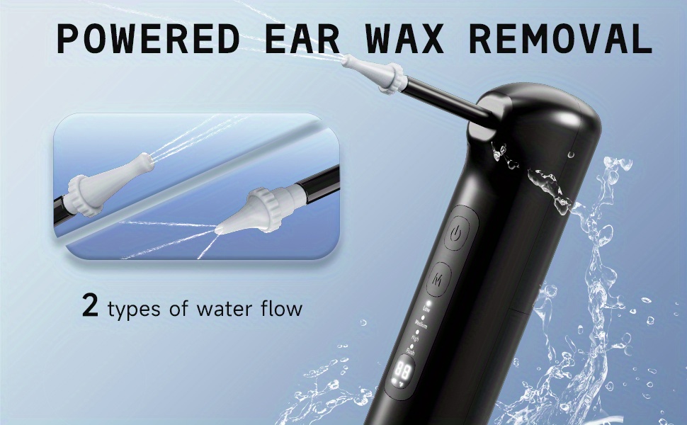 Water Powered Ear Cleaner with Water Temperature Indicator, 4 Pressure Modes Earwax Removal, 3 Jet Stream Flushing System Ear Irrigation Kit, Safe& Effective Ear Cleaner with Basin& 6 Tips (Black)