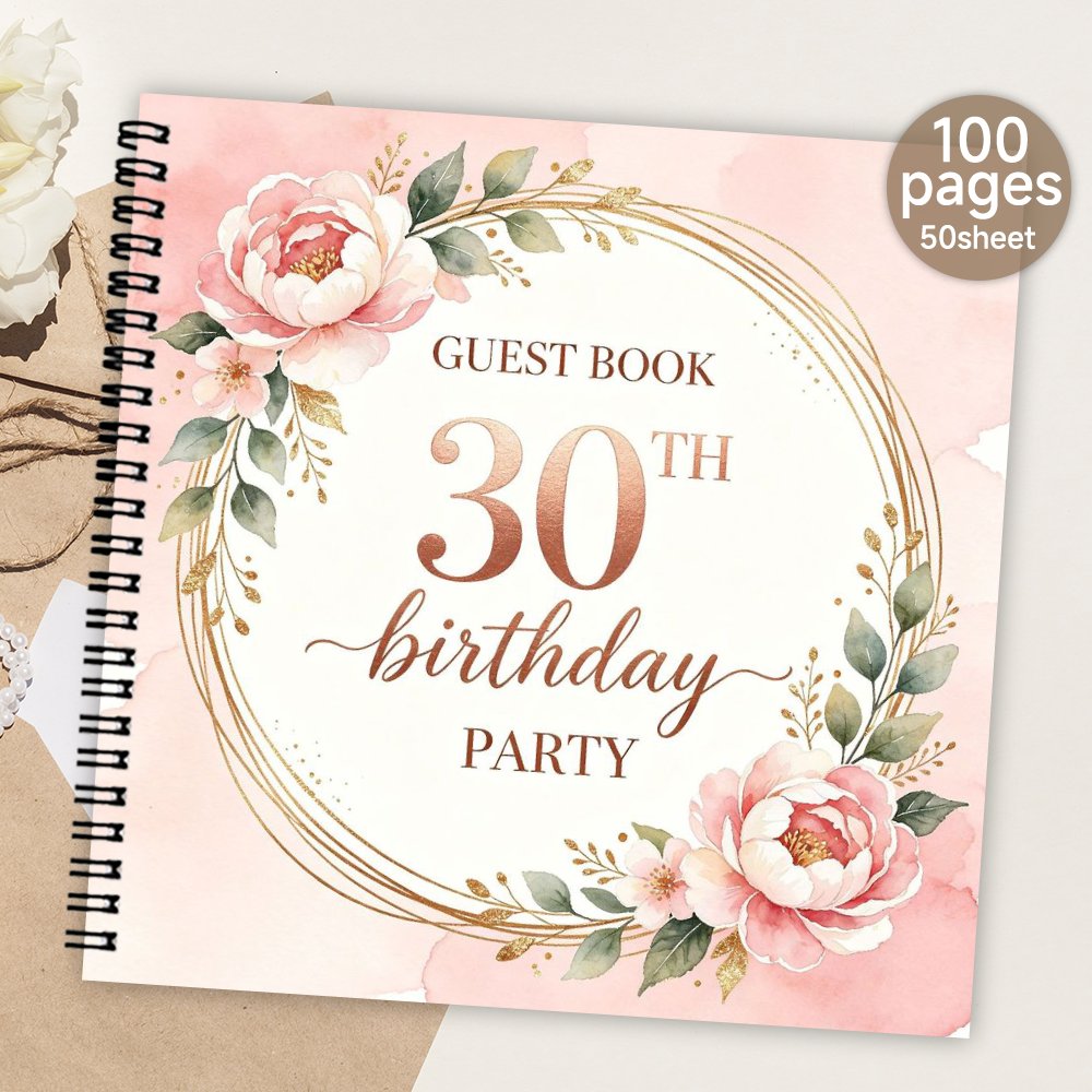 TEMU 1pc 'or , 'invités avec pages vierges pour fête de 30e anniversaire, ' d'invités avec cadre circulaire doré aquarelle, Livre de messages et de ,