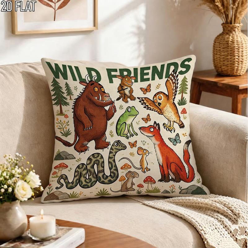 TEMU 1pc 2d Printed Double-sided Pillowcase, Size 45×45cm, Wild Forest Animals Pattern, , Suitable For Living Room, Bedroom, Sofa, Office Decoration,