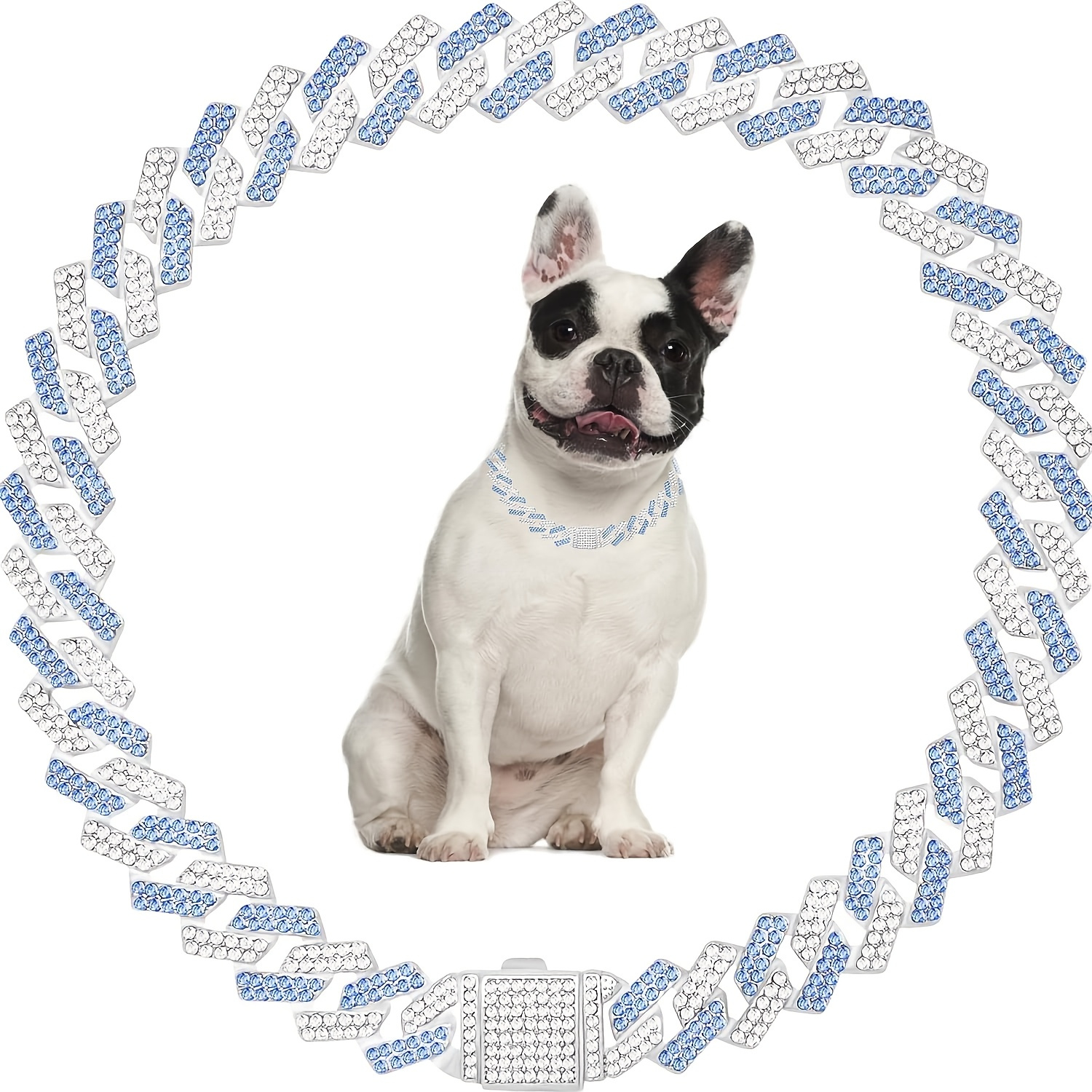 

Chaîne pour Animaux de Compagnie en Or avec Strass Cubains de 15mm de Large - Collier Clouté de pour Chiens et Chats, de