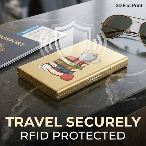 vintage teapot rfid blocking metal card holder anti theft up wallet for men women minimalist metal credit card case portable frosting business card protector stylish gift for book lovers