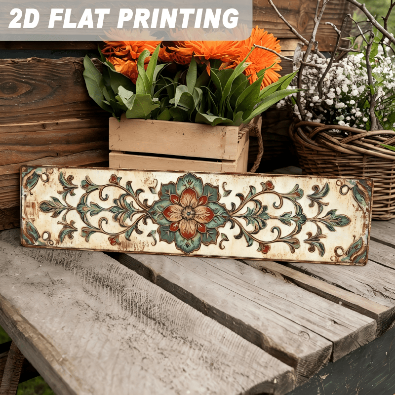 TEMU 2d Flat - [vintage Floral Sign] 2d Flat, 2d Flat 1pc, Vintage Floral Scroll Metal Sign Wall Hanging, Decor For Kitchen, Bathroom, Living Room