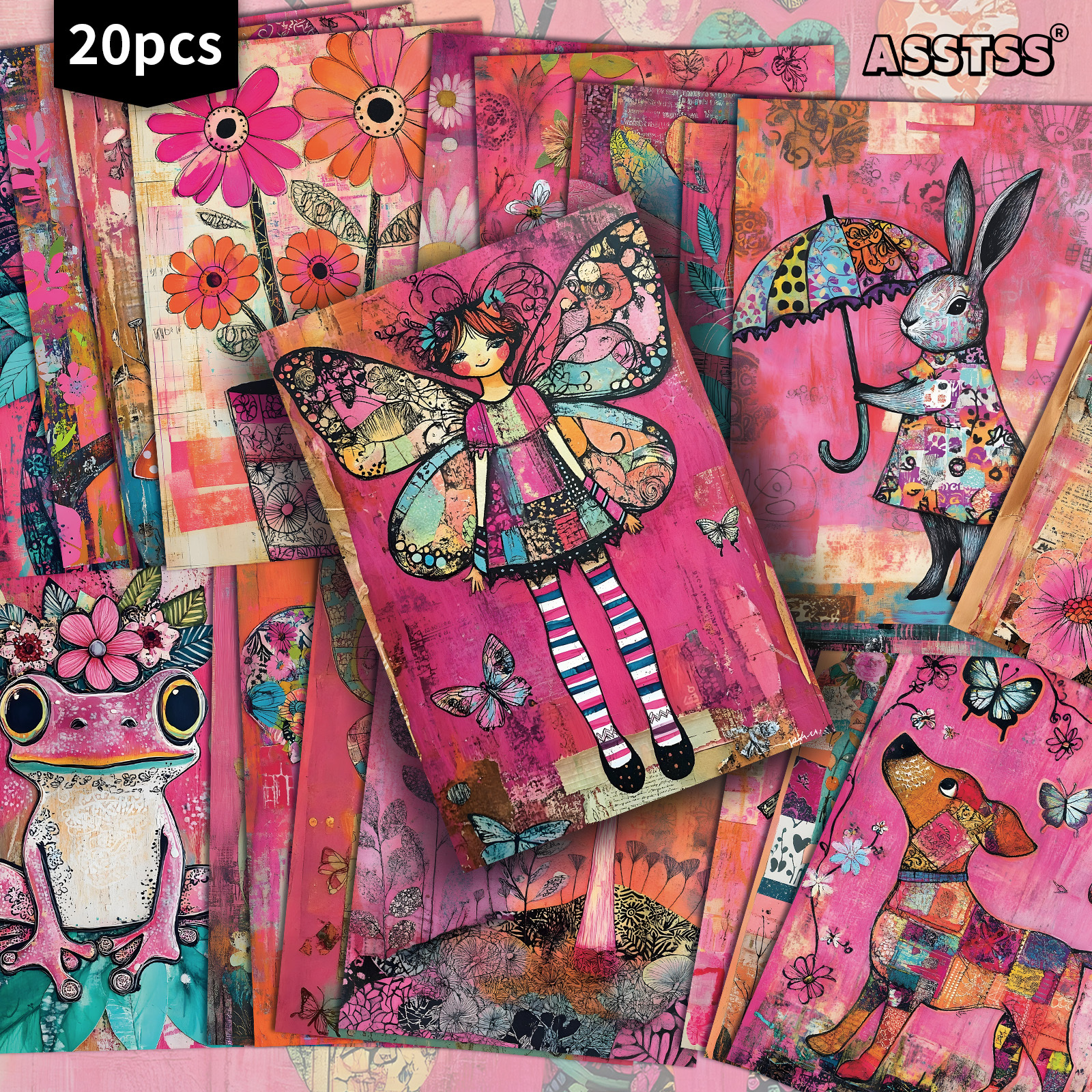 TEMU 20-pack Asstss Pink, Whimsical, Bright, Elf, Forest Animal Gift Cards - 4x6 Inches Junk Journal Paper, Classic Pinup Illustrations, Collectible