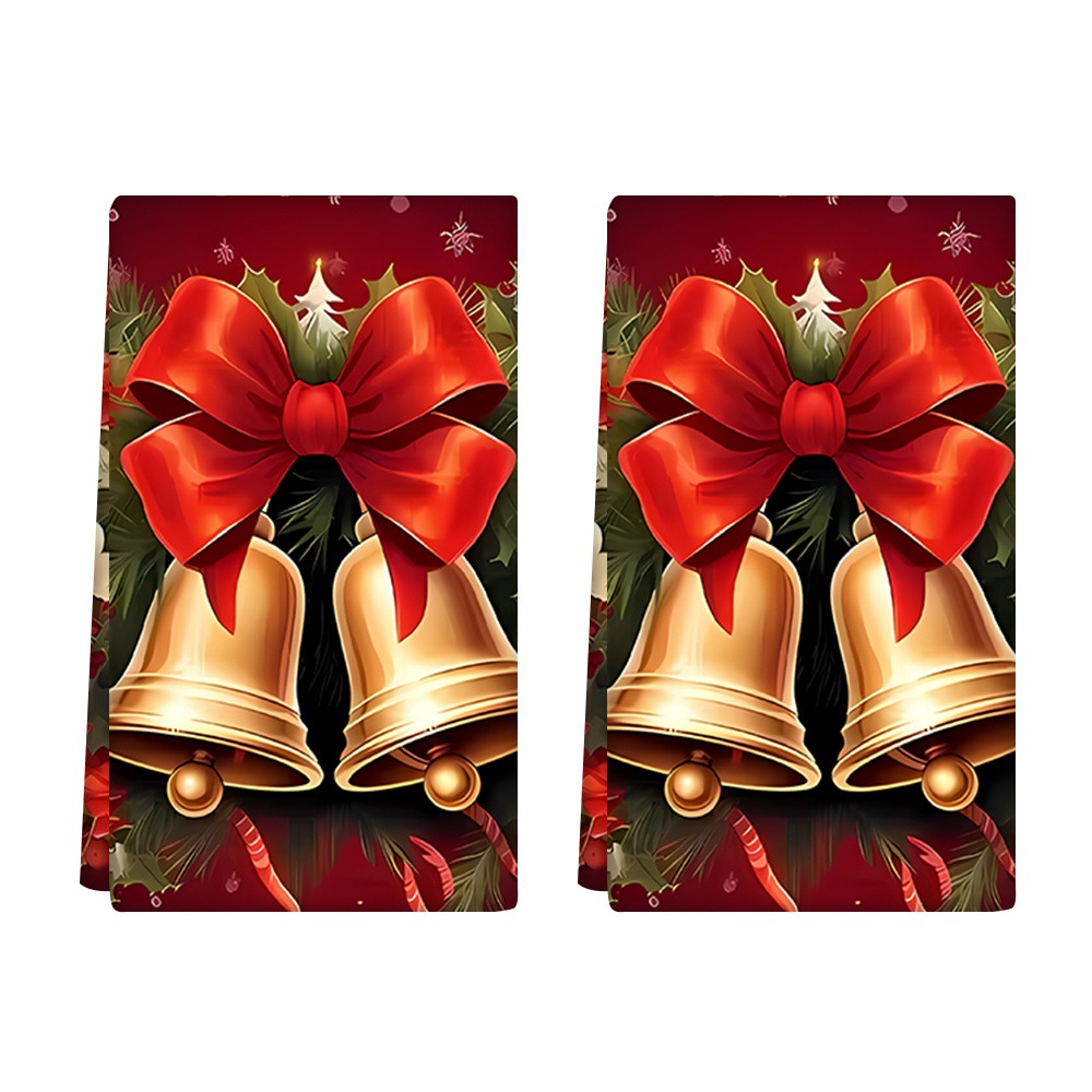 TEMU 2d, Golden Bell Red Bow Print, Dark Red Xmas Decor Kitchen Stovetop Protector Mat And Kitchen Dish Towels, Stovetop Protector Stylish