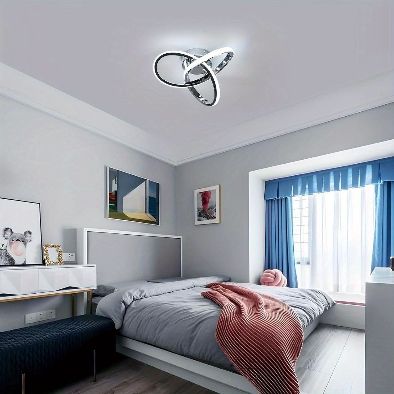 1pc Metal Material Modern Simple Ring LED High Brightness Art Design Home Decoration Ceiling Lamp Suitable for Living Room, Bedroom, Dining Room, Study, Office, Corridor, etc