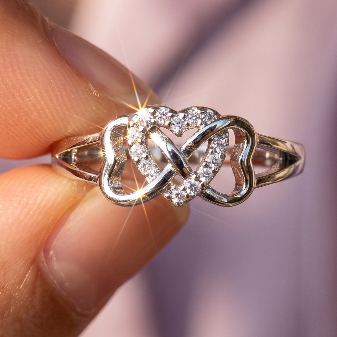Women's Composite Square Zirconia Intertwined Heart Promise Ring