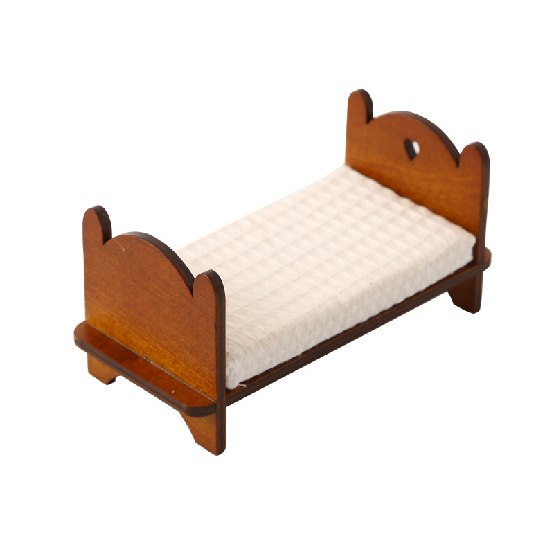 TEMU 1:12 Scale Dollhouse Miniature Furniture Ornament, Bedroom Micro-scene Simulation Model, Walnut Bed