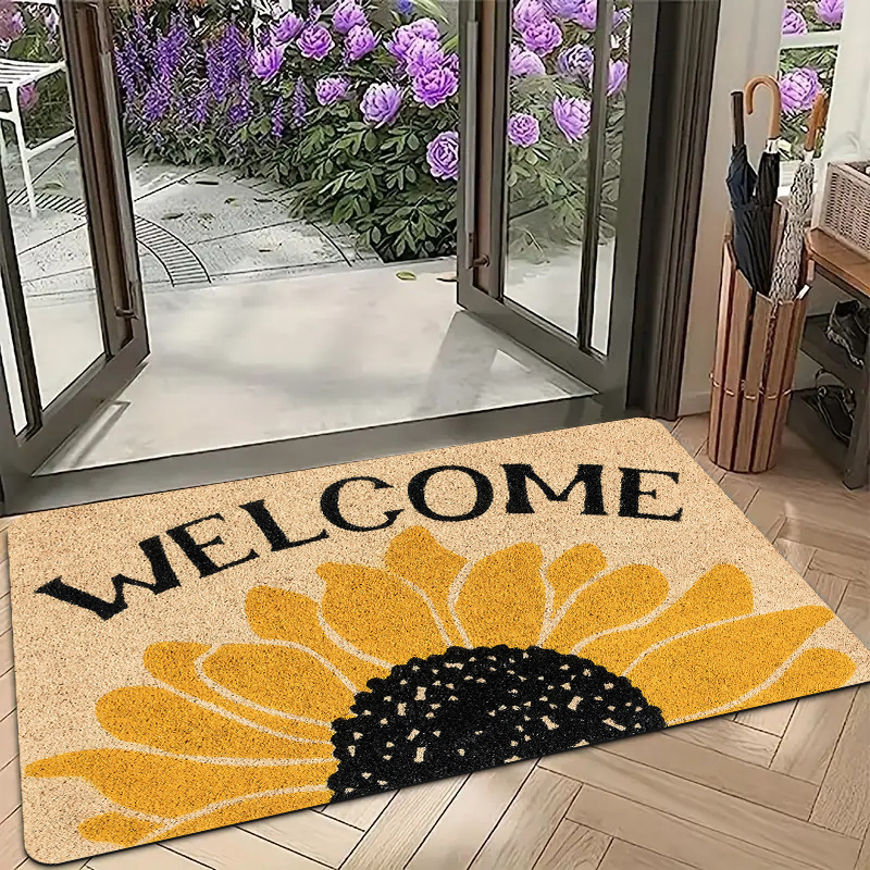 

Chic Yellow Floral - Non-slip, Stain-resistant Polyester Door Mat For Indoor/outdoor Use - Living Room, Bedroom, Bathroom, Kitchen & Office Decor, Monogram Printed, Doorway Mat, Game Room