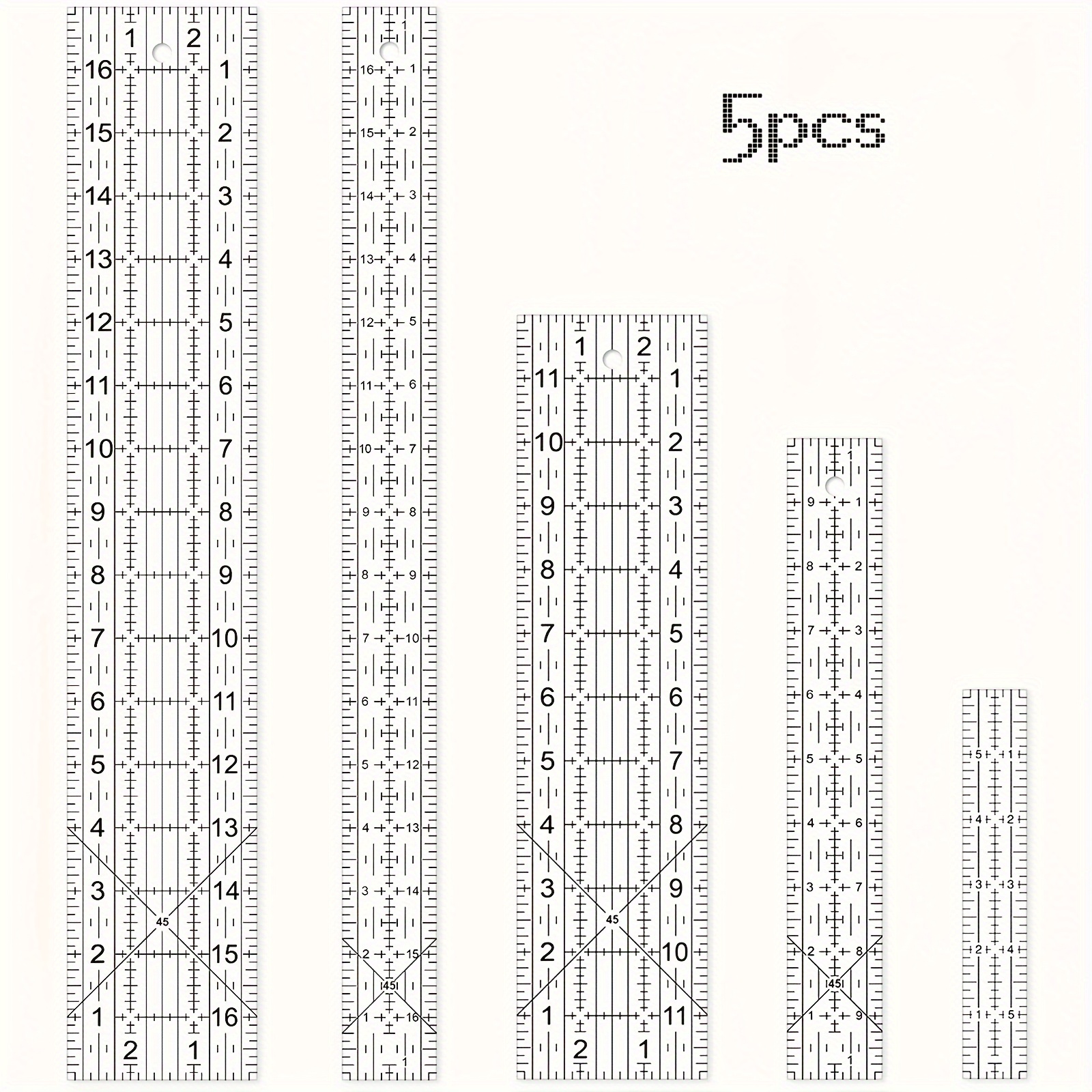 TEMU 5pcs Sewing Ruler, 3 X 17 Inches, 1.5 X 17 Inches, 3 X 12 Inches, 1.5 X 10 Inches, 1 Inch, Acrylic Ruler, Cutting Ruler