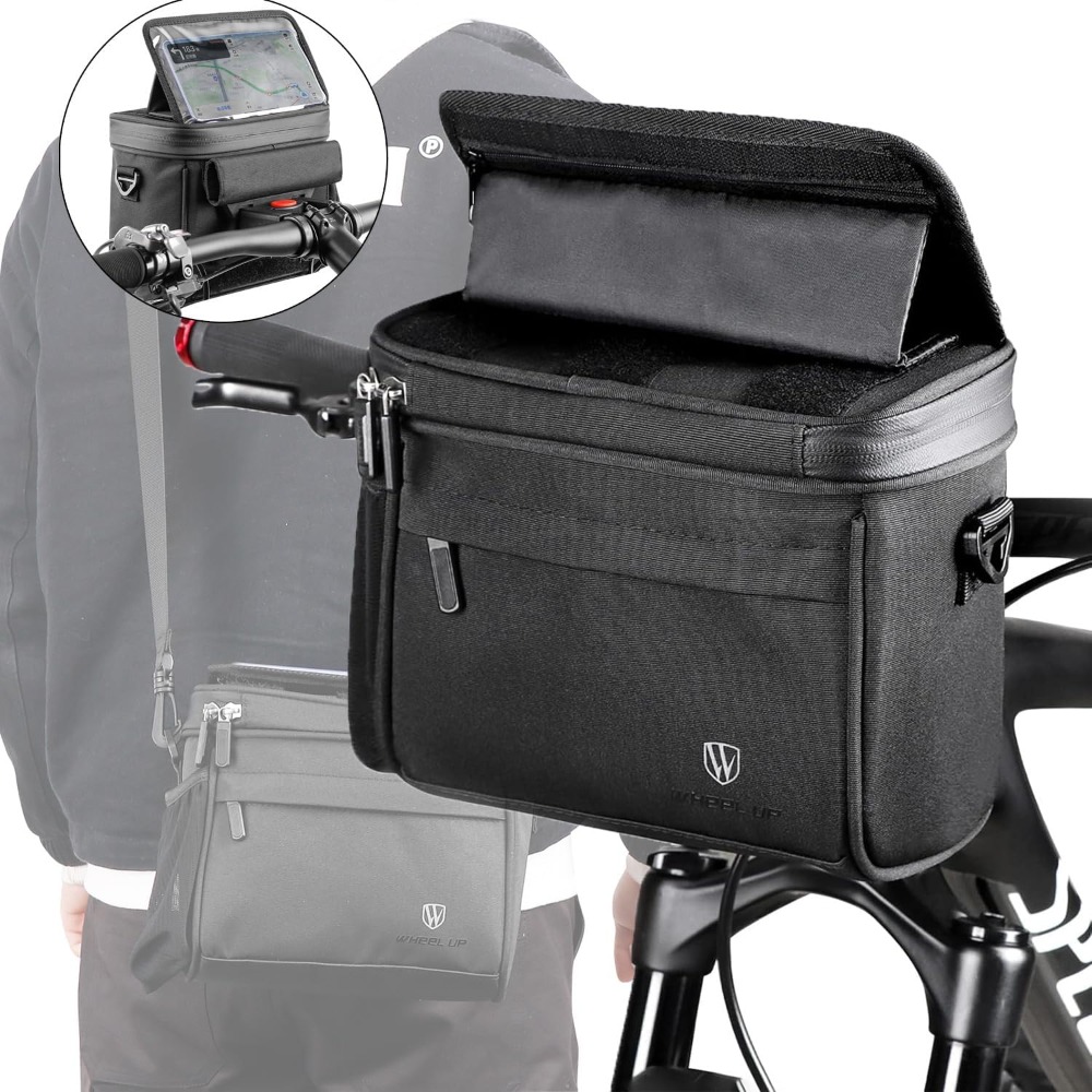 1pc Polyester Bicycle Handlebar Bag 4.7l For Commuting And Mountain Biking With Phone Holder 21x19x5cm Black