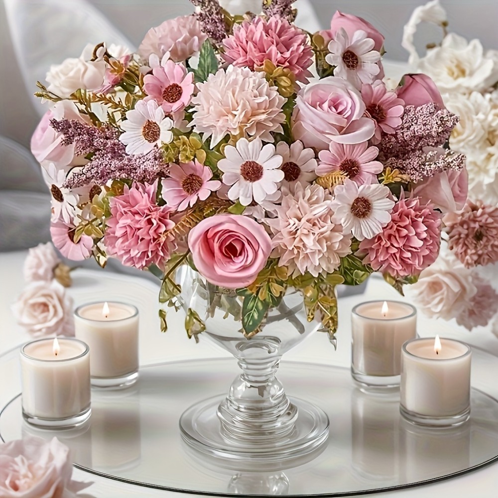 1pc Elegant Peony and Rose Simulation Flower Set, Embellished with Hydrangeas - Rich Light Pink Bouquet, No Vase Needed, Perfect for Home, Living Room, Holiday, Wedding and Engagement Decoration