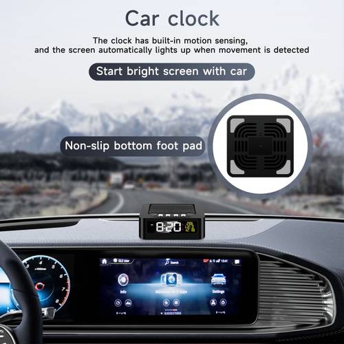 Weather Monitoring Alarm Clock - Car Digital Clock, Multifunctional Car Dashboard Clock with Temperature Date Display, 2 Charging ( + Type-C), Motion Activated Bright Screen - Motion Sensor Automatically Up, Non-Slip Base