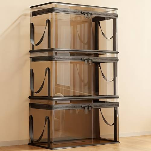 item picture 1 pack transparent storage box with 180 stackable sturdy and durable construction thickened corner design heavy duty pvc organizer bin suitable for books clothes shoes snacks office documents large capacity multi functional