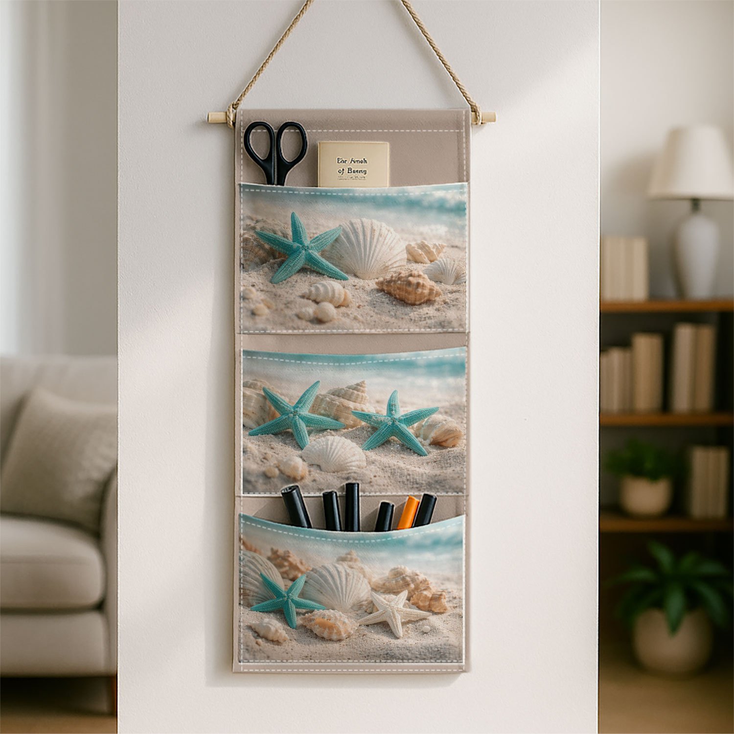 E-shop Strand Seestern Ozean Design Hängender Aufbewahrungsorganizer Wand Tür Tasche für Badezimmer Schlafzimmer Dekorative Home Organizer