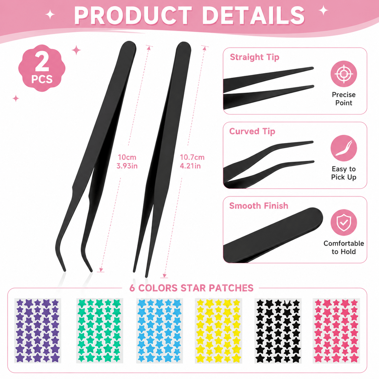 6-Color Star Pimple Patch Sheets with Precision Tweezers