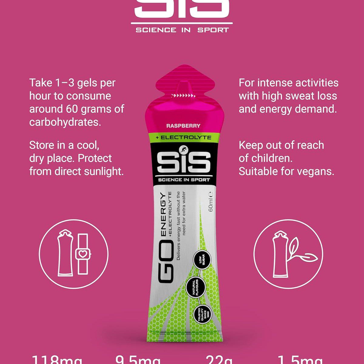 SIS Go Isotonic Energy Gel with Electrolytes- Nutrition Gel Supports Performance and Hydration for Running and Cycling- Raspberry Flavour, 60ml, Pack of 6