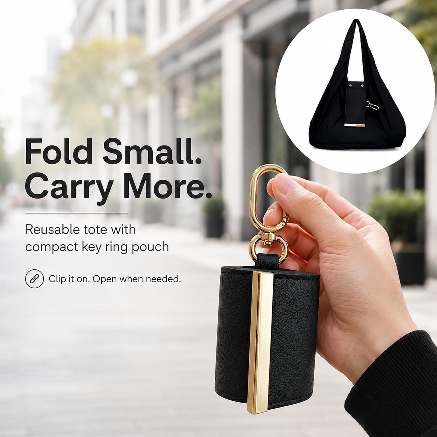 Mini Keychain Tote Bag, Foldable and Compact