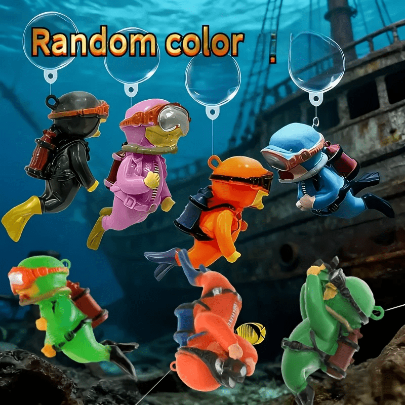 TEMU 6pcs Combination Set (3pcs Diver Pendant+3pcs Ball And Line) Floating Cute Chubby Diver Aquarium Decoration And Aquarium Supplies. Multiple