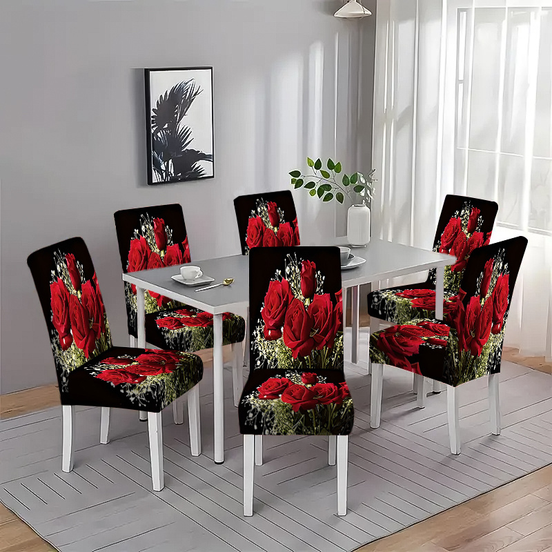 2/ 4/ 6pcs Valentine's Day Elastic Chair Cover, Printed Chair Cover, Detachable Chair Protection Cover, Suitable For Living Room, Restaurant, Dining Room, Kitchen, Home Decoration