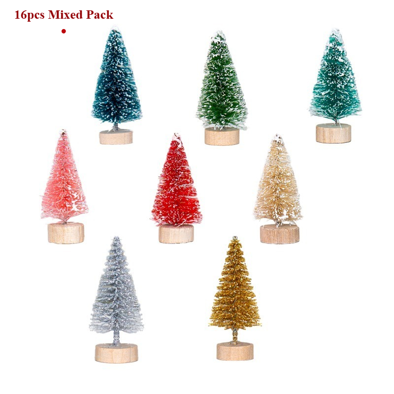 TEMU 8 Colors 16pcs 5cm Sisal Snow Artificial Pine Trees, Winter Tabletop Ornaments, Christmas Scene Layout, Xmas Holiday Table Decorationsornaments