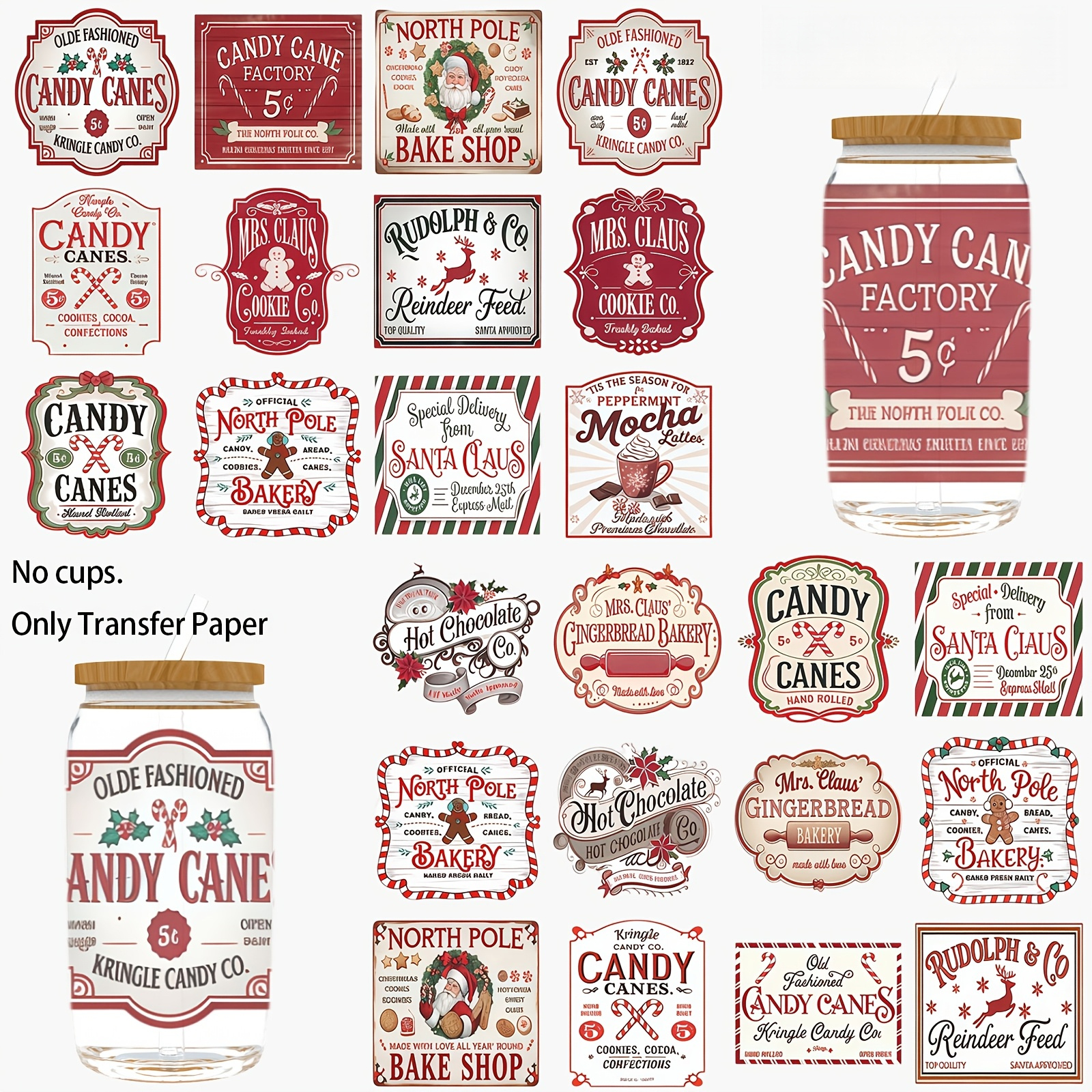 TEMU A Set Of 24 Vintage Christmas-themed Uv Dtf Transfer Stickers, Designed For 16 Oz Glasses, Perfect For Projects And Home Decor, And Can Serve As